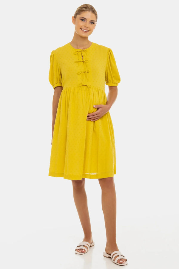 Φόρεμα εγκυμοσύνης και θηλασμού με φιόγκους – όχρα - - soonMAMA - Η σωστή προσθήκη στην κομψή και άνετη εγκυμοσύνη! - Παλτά για έγκυες