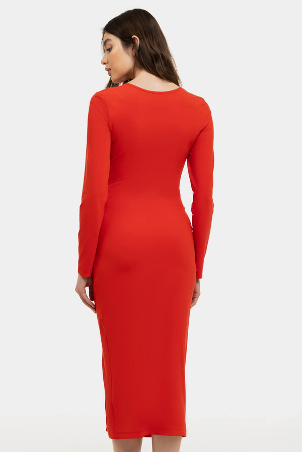 Μακρύ κόκκινο φόρεμα εγκυμοσύνης με σκίσιμο - - soonMAMA - Η σωστή προσθήκη στην κομψή και άνετη εγκυμοσύνη! - Παλτά για έγκυες