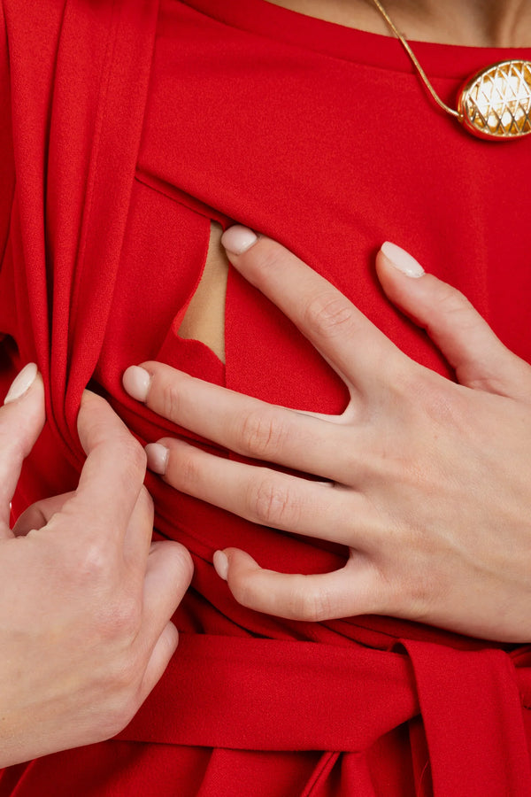 Φόρεμα εγκυμοσύνης και θηλασμού με ζώνη - κόκκινος - - soonMAMA - Η σωστή προσθήκη στην κομψή και άνετη εγκυμοσύνη! - Παλτά για έγκυες