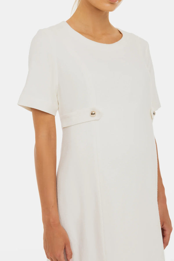 Φόρεμα εγκυμοσύνης από μπουκλέ ύφασμα με κομψές χρυσές λεπτομέρειες - - soonMAMA - Η σωστή προσθήκη στην κομψή και άνετη εγκυμοσύνη! - Παλτά για έγκυες