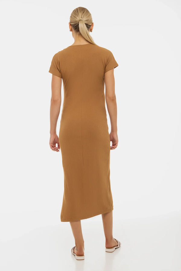 Βαμβακερό ριπ φόρεμα εγκυμοσύνης και θηλασμού - καραμέλα