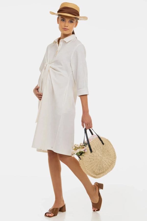 Πουκαμίσα-φόρεμα εγκυμοσύνης και θηλασμού από μείγμα λινό-βαμβάκι - - soonMAMA - Η σωστή προσθήκη στην κομψή και άνετη εγκυμοσύνη! - Παλτά για έγκυες