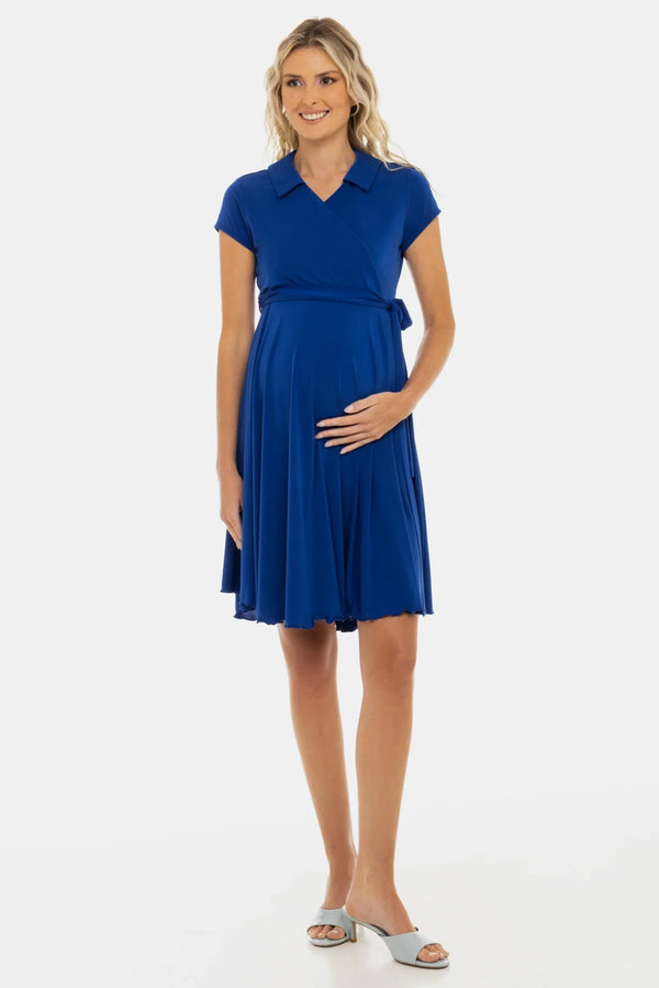 Αέρινο φόρεμα εγκυμοσύνης και θηλασμού με κρουαζέ σχέδιο – μπλε - - soonMAMA - Η σωστή προσθήκη στην κομψή και άνετη εγκυμοσύνη! - Παλτά για έγκυες