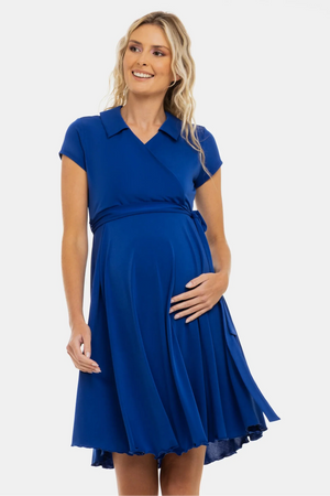 Αέρινο φόρεμα εγκυμοσύνης και θηλασμού με κρουαζέ σχέδιο – μπλε - - soonMAMA - Η σωστή προσθήκη στην κομψή και άνετη εγκυμοσύνη! - Παλτά για έγκυες