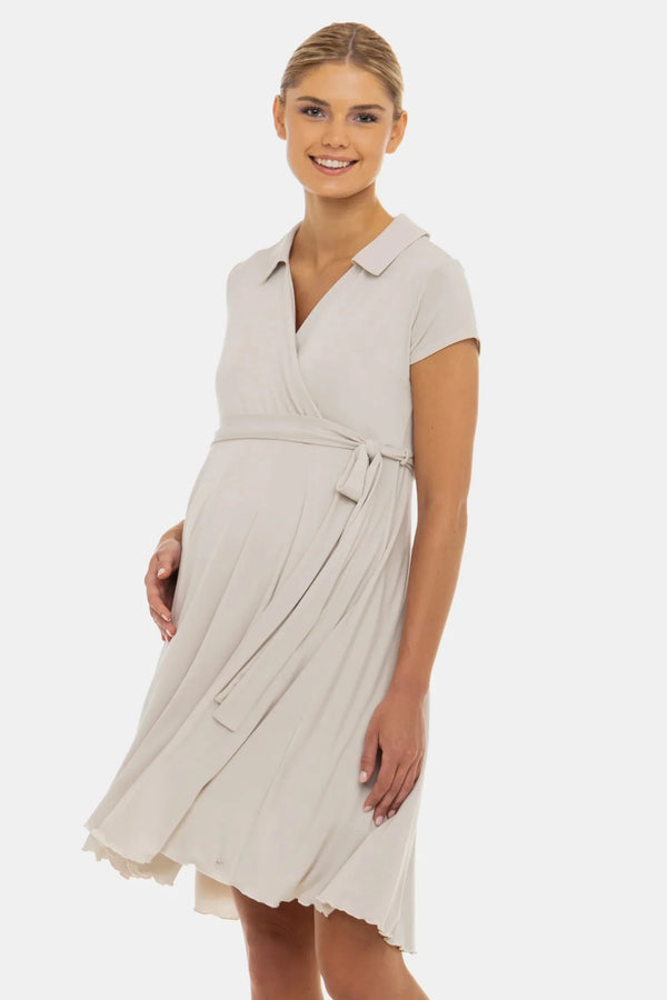 Αέρινο φόρεμα εγκυμοσύνης και θηλασμού με κρουαζέ σχέδιο – μπεζ