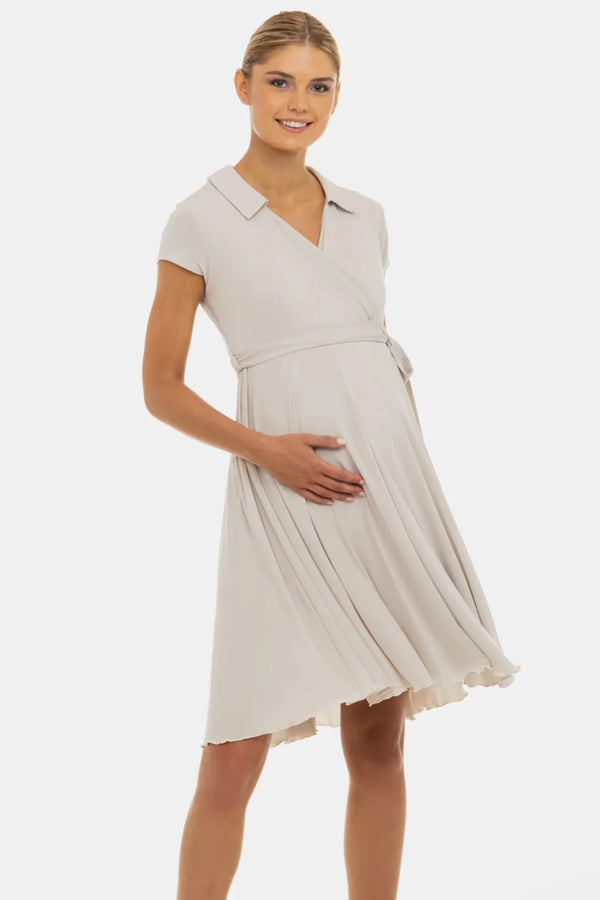 Αέρινο φόρεμα εγκυμοσύνης και θηλασμού με κρουαζέ σχέδιο – μπεζ