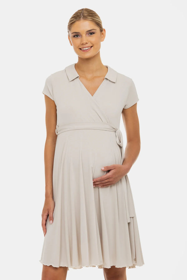 Αέρινο φόρεμα εγκυμοσύνης και θηλασμού με κρουαζέ σχέδιο – μπεζ