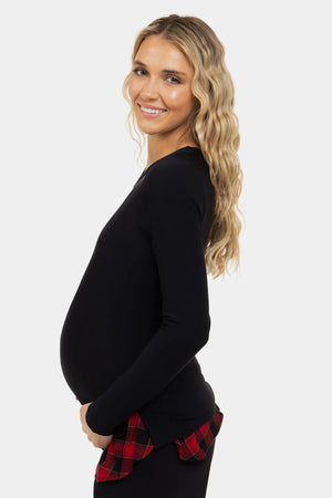 Μαύρη μπλούζα εγκυμοσύνης και θηλασμού με καρό στοιχεία - - soonMAMA - Η σωστή προσθήκη στην κομψή και άνετη εγκυμοσύνη! - Παλτά για έγκυες