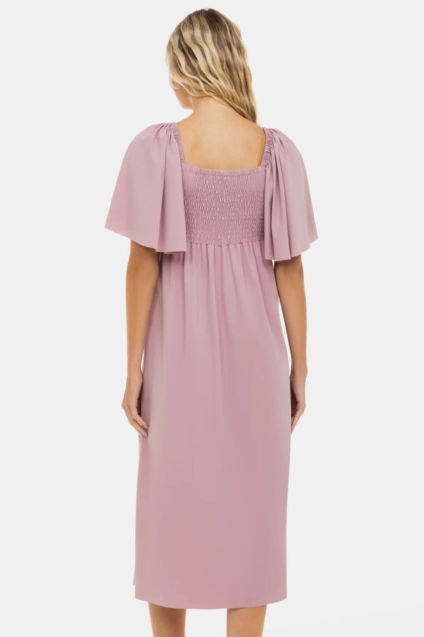 Φόρεμα εγκυμοσύνης με σούρες και φιόγκο – σε απόχρωση πούδρας - - soonMAMA - Η σωστή προσθήκη στην κομψή και άνετη εγκυμοσύνη! - Παλτά για έγκυες