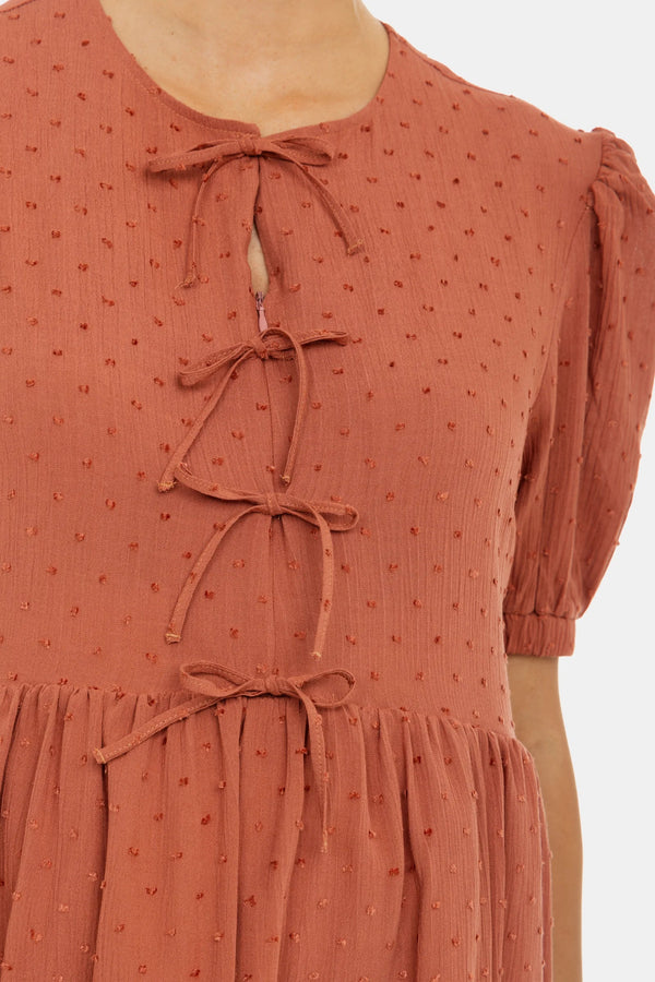 Φόρεμα εγκυμοσύνης και θηλασμού με φιόγκους – τερακότα - - soonMAMA - Η σωστή προσθήκη στην κομψή και άνετη εγκυμοσύνη! - Παλτά για έγκυες