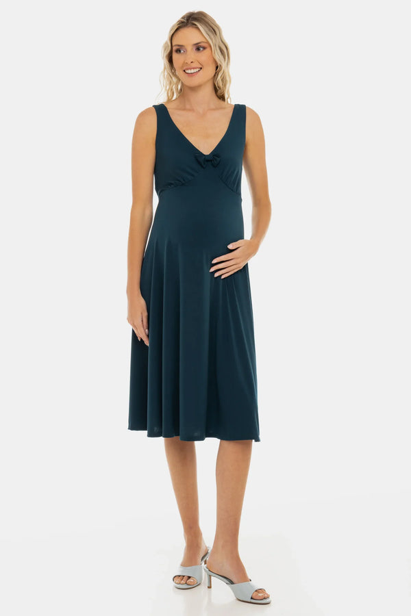 Αέρινο φόρεμα εγκυμοσύνης με σούρες και φιόγκο – τουρκουάζ - - soonMAMA - Η σωστή προσθήκη στην κομψή και άνετη εγκυμοσύνη! - Παλτά για έγκυες