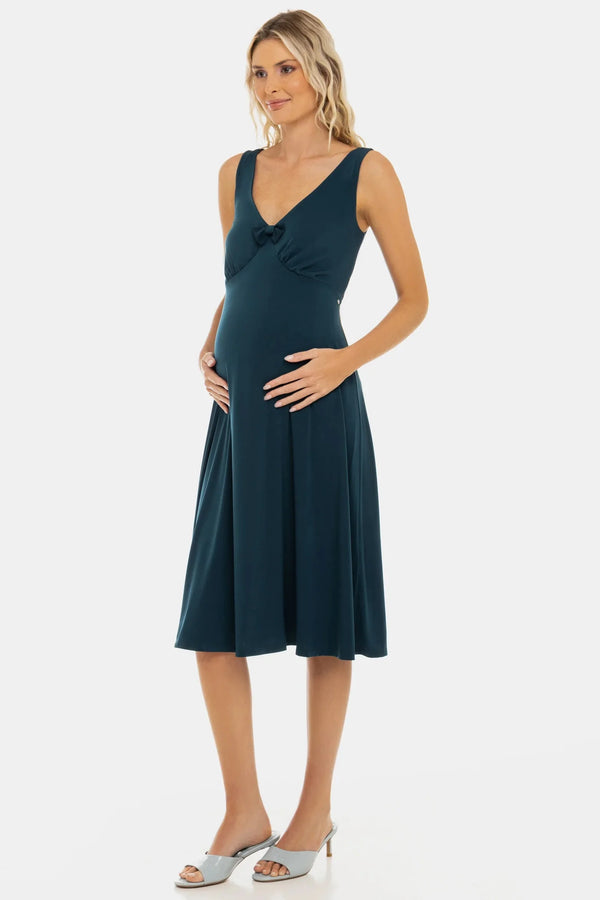 Αέρινο φόρεμα εγκυμοσύνης με σούρες και φιόγκο – τουρκουάζ - - soonMAMA - Η σωστή προσθήκη στην κομψή και άνετη εγκυμοσύνη! - Παλτά για έγκυες