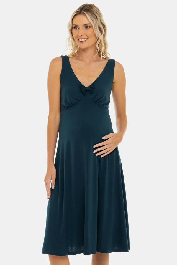 Αέρινο φόρεμα εγκυμοσύνης με σούρες και φιόγκο – τουρκουάζ - - soonMAMA - Η σωστή προσθήκη στην κομψή και άνετη εγκυμοσύνη! - Παλτά για έγκυες