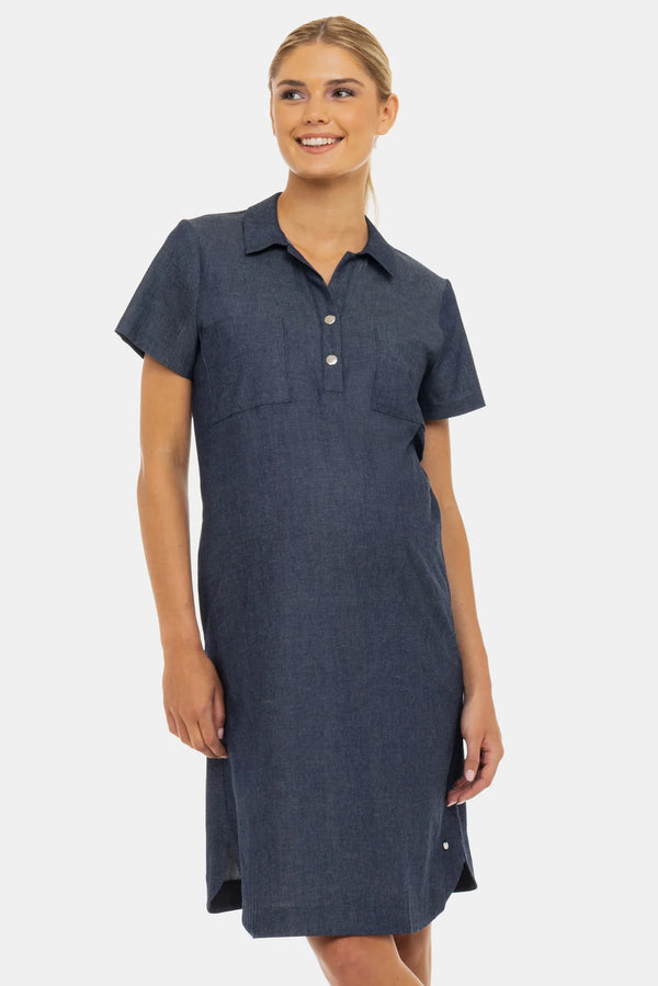 Τζιν φόρεμα-πουκάμισο εγκυμοσύνης και θηλασμού - - soonMAMA - Η σωστή προσθήκη στην κομψή και άνετη εγκυμοσύνη! - Παλτά για έγκυες