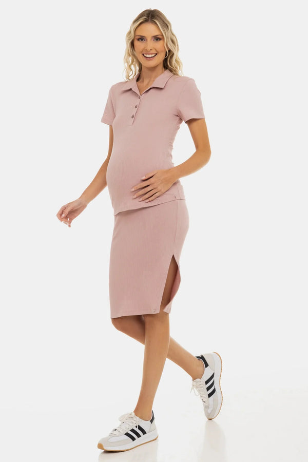 Ριπ βαμβακερή μπλούζα εγκυμοσύνης και θηλασμού - ροζ πούδρα - - soonMAMA - Η σωστή προσθήκη στην κομψή και άνετη εγκυμοσύνη! - Παλτά για έγκυες