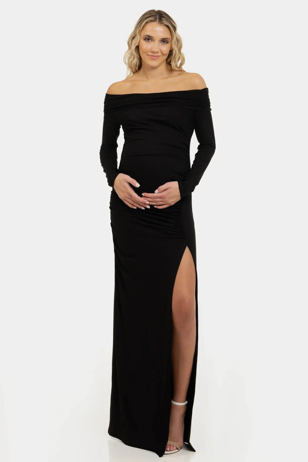 Κομψό μαύρο φόρεμα με ακάλυπτους ώμους - - soonMAMA - Η σωστή προσθήκη στην κομψή και άνετη εγκυμοσύνη! - Παλτά για έγκυες