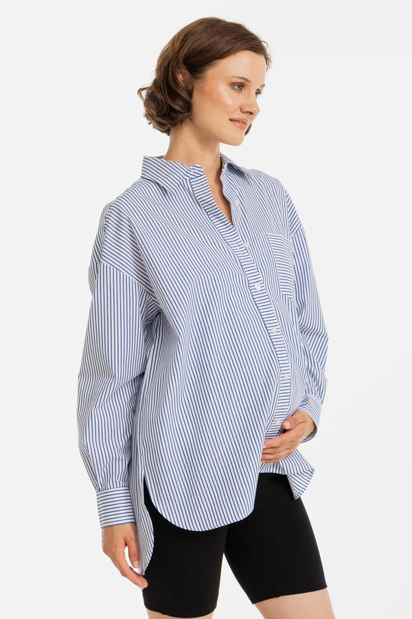 Oversized βαμβακερό ριγέ πουκάμισο εγκυμοσύνης και θηλασμού