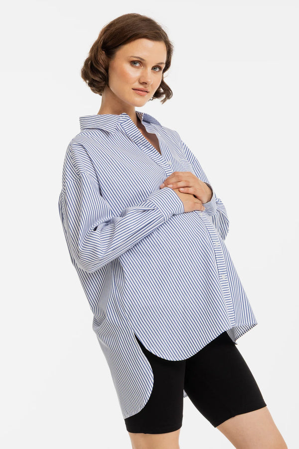 Oversized βαμβακερό ριγέ πουκάμισο εγκυμοσύνης και θηλασμού