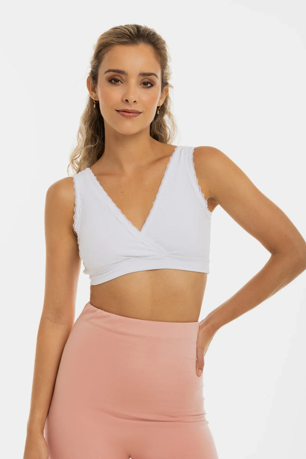 Βαμβακερό σουτιέν εγκυμοσύνης και θηλασμού με δαντέλα - λευκό - - soonMAMA - Η σωστή προσθήκη στην κομψή και άνετη εγκυμοσύνη! - Παλτά για έγκυες