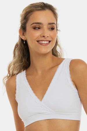 Βαμβακερό σουτιέν εγκυμοσύνης και θηλασμού με δαντέλα - λευκό - - soonMAMA - Η σωστή προσθήκη στην κομψή και άνετη εγκυμοσύνη! - Παλτά για έγκυες