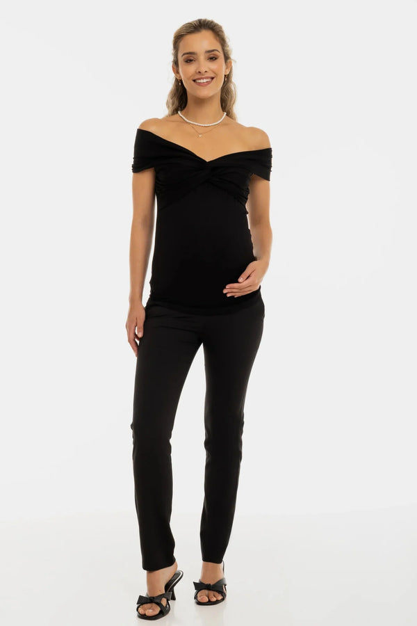 Κομψή μπλούζα εγκυμοσύνης με κόμπο - μαύρη - - soonMAMA - Η σωστή προσθήκη στην κομψή και άνετη εγκυμοσύνη! - Παλτά για έγκυες