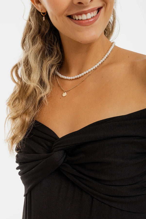 Κομψή μπλούζα εγκυμοσύνης με κόμπο - μαύρη