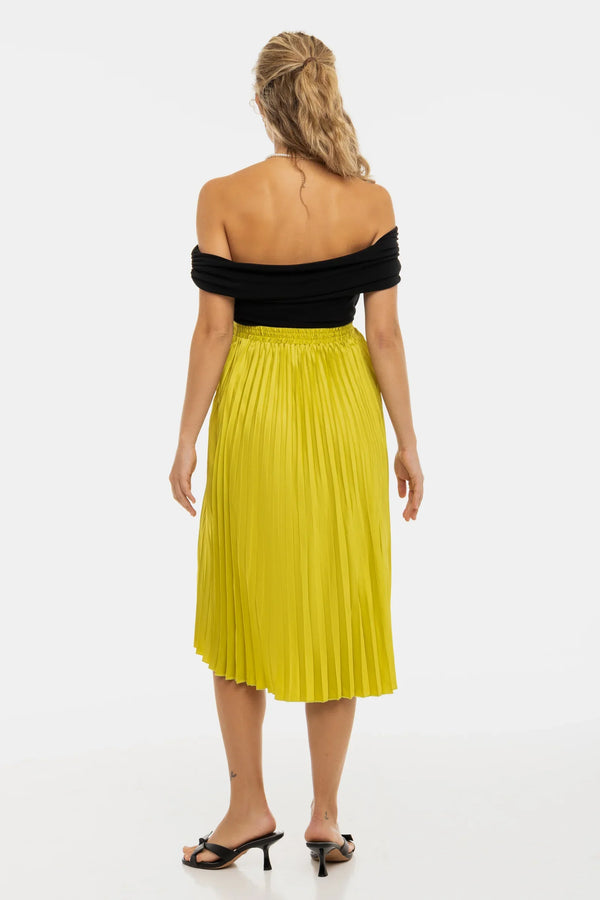 Σατέν πλισέ φούστα εγκυμοσύνης - λάιμ - - soonMAMA - Η σωστή προσθήκη στην κομψή και άνετη εγκυμοσύνη! - Παλτά για έγκυες