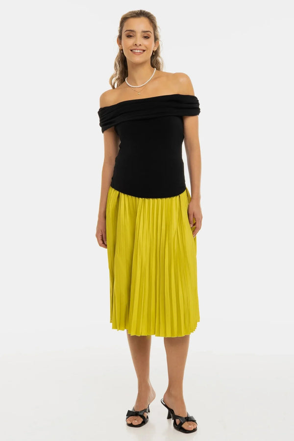 Σατέν πλισέ φούστα εγκυμοσύνης - λάιμ - - soonMAMA - Η σωστή προσθήκη στην κομψή και άνετη εγκυμοσύνη! - Παλτά για έγκυες