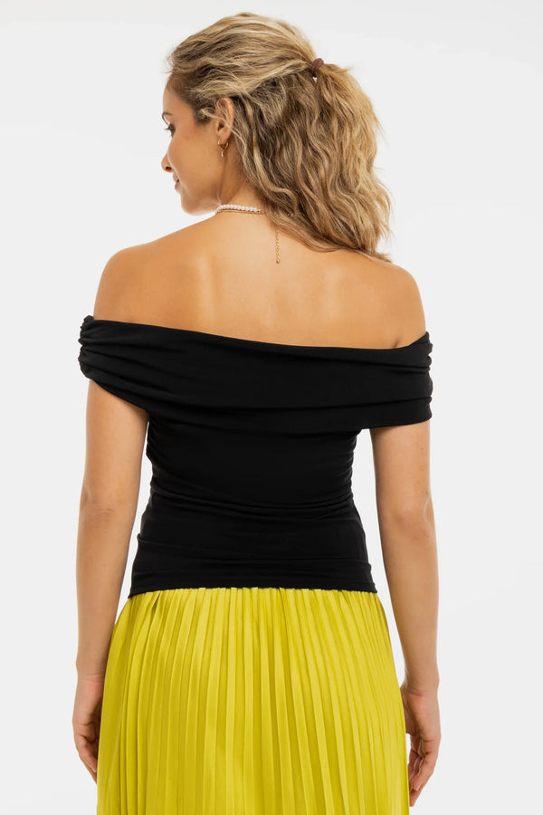 Κομψή μπλούζα εγκυμοσύνης με ριχτούς ώμους – μαύρη