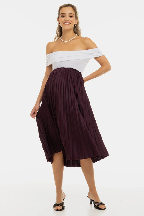 Σατέν πλισέ φούστα εγκυμοσύνης - μπορντό - - soonMAMA - Η σωστή προσθήκη στην κομψή και άνετη εγκυμοσύνη! - Παλτά για έγκυες