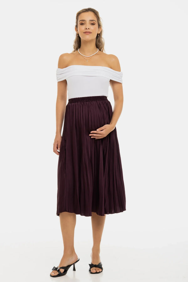 Σατέν πλισέ φούστα εγκυμοσύνης - μπορντό - - soonMAMA - Η σωστή προσθήκη στην κομψή και άνετη εγκυμοσύνη! - Παλτά για έγκυες