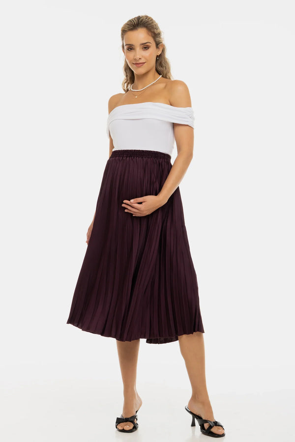 Σατέν πλισέ φούστα εγκυμοσύνης - μπορντό - - soonMAMA - Η σωστή προσθήκη στην κομψή και άνετη εγκυμοσύνη! - Παλτά για έγκυες