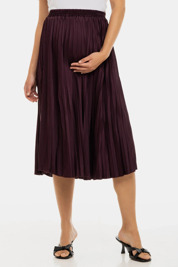 Σατέν πλισέ φούστα εγκυμοσύνης - μπορντό - - soonMAMA - Η σωστή προσθήκη στην κομψή και άνετη εγκυμοσύνη! - Παλτά για έγκυες