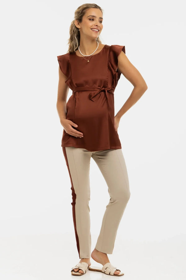 Σατέν μπλούζα εγκυμοσύνης και θηλασμού με μανίκια με βολάν