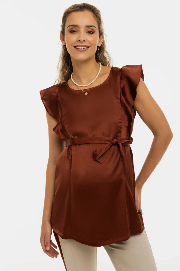 Σατέν μπλούζα εγκυμοσύνης και θηλασμού με μανίκια με βολάν