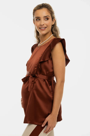 Σατέν μπλούζα εγκυμοσύνης και θηλασμού με μανίκια με βολάν - - soonMAMA - Η σωστή προσθήκη στην κομψή και άνετη εγκυμοσύνη! - Παλτά για έγκυες