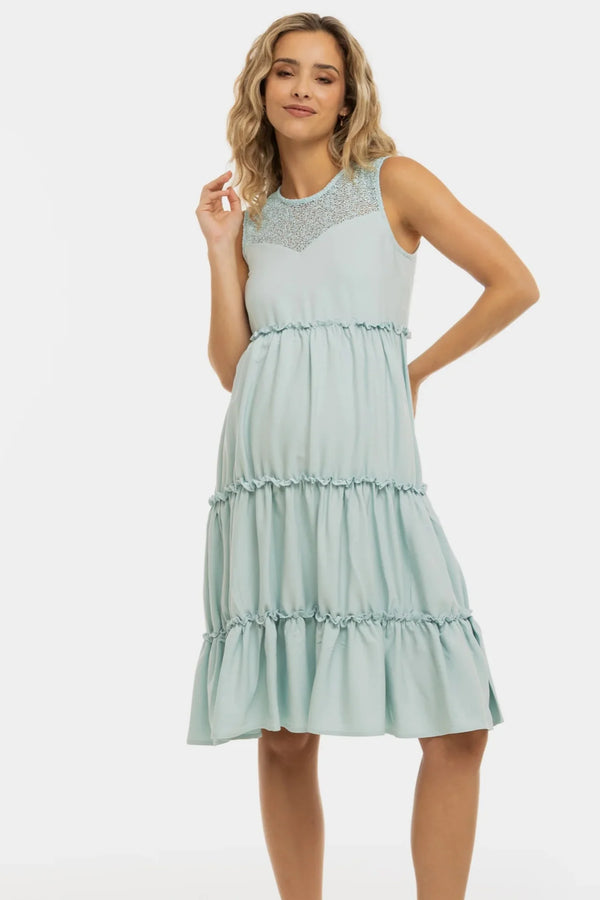 Αέρινο φόρεμα εγκυμοσύνης με δαντελένιες λεπτομέρειες – ανοιχτό γαλάζιο