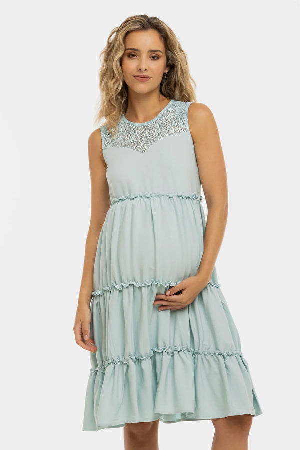Αέρινο φόρεμα εγκυμοσύνης με δαντελένιες λεπτομέρειες – ανοιχτό γαλάζιο
