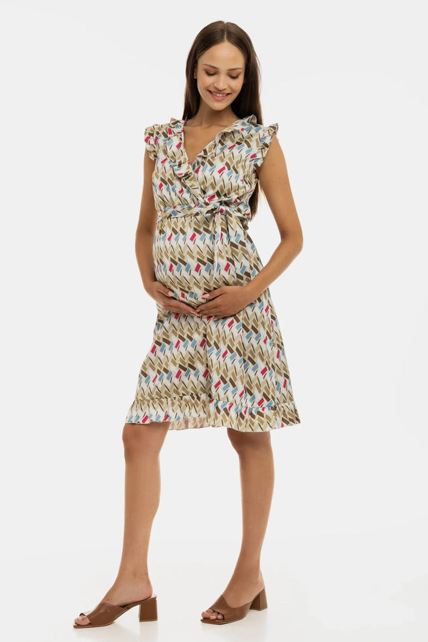 Σατέν φόρεμα εγκυμοσύνης και θηλασμού με βολάν - - soonMAMA - Η σωστή προσθήκη στην κομψή και άνετη εγκυμοσύνη! - Παλτά για έγκυες