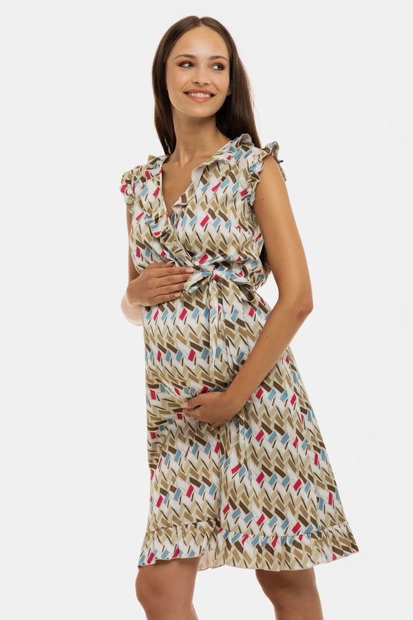 Σατέν φόρεμα εγκυμοσύνης και θηλασμού με βολάν - - soonMAMA - Η σωστή προσθήκη στην κομψή και άνετη εγκυμοσύνη! - Παλτά για έγκυες