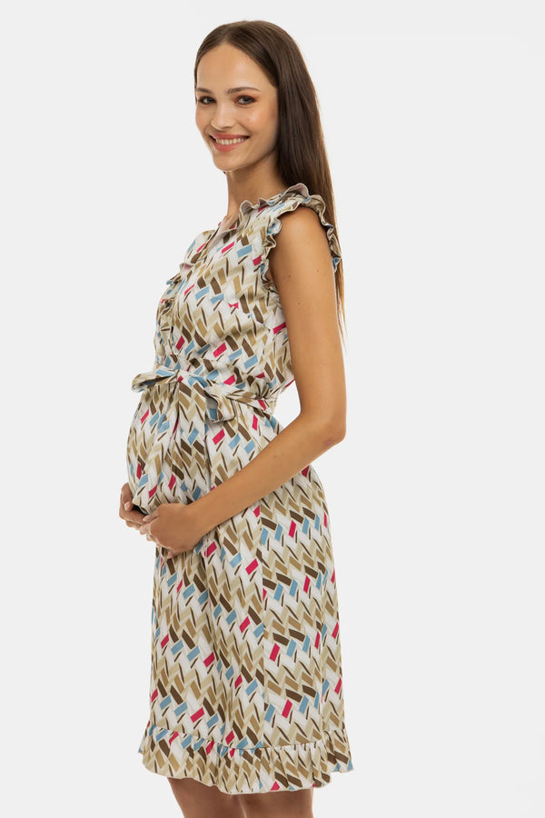 Σατέν φόρεμα εγκυμοσύνης και θηλασμού με βολάν - - soonMAMA - Η σωστή προσθήκη στην κομψή και άνετη εγκυμοσύνη! - Παλτά για έγκυες