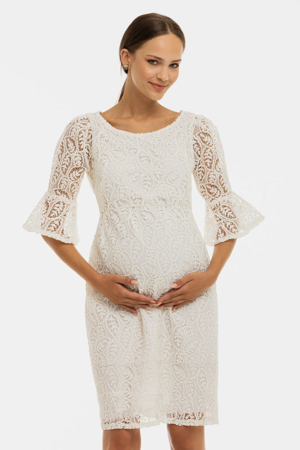 Επίσημο δαντελένιο φόρεμα εγκυμοσύνης – λευκό - - soonMAMA - Η σωστή προσθήκη στην κομψή και άνετη εγκυμοσύνη! - Παλτά για έγκυες