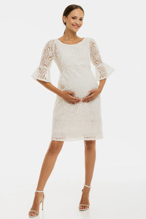 Επίσημο δαντελένιο φόρεμα εγκυμοσύνης – λευκό - - soonMAMA - Η σωστή προσθήκη στην κομψή και άνετη εγκυμοσύνη! - Παλτά για έγκυες