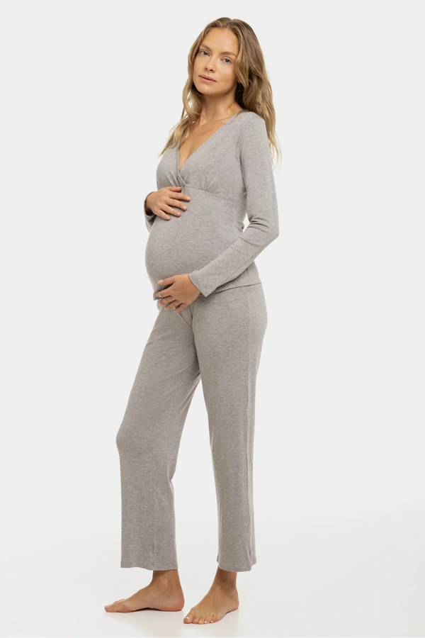 Πιτζάμες εγκυμοσύνης και θηλασμού – γκρι μελανζέ - - soonMAMA - Η σωστή προσθήκη στην κομψή και άνετη εγκυμοσύνη! - Παλτά για έγκυες