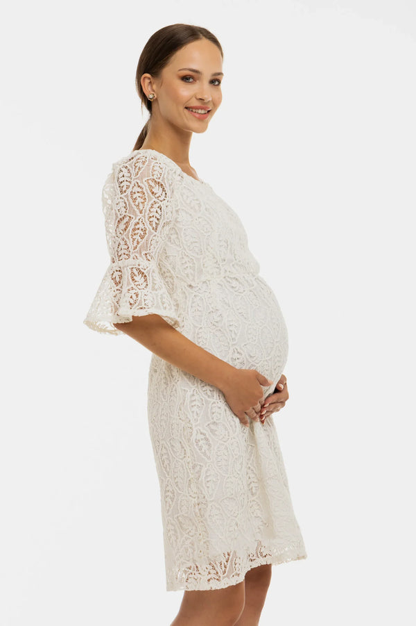 Επίσημο δαντελένιο φόρεμα εγκυμοσύνης – λευκό - - soonMAMA - Η σωστή προσθήκη στην κομψή και άνετη εγκυμοσύνη! - Παλτά για έγκυες