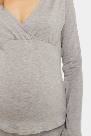 Πιτζάμες εγκυμοσύνης και θηλασμού – γκρι μελανζέ - - soonMAMA - Η σωστή προσθήκη στην κομψή και άνετη εγκυμοσύνη! - Παλτά για έγκυες