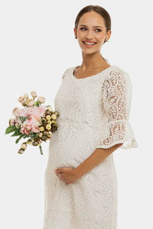 Επίσημο δαντελένιο φόρεμα εγκυμοσύνης – λευκό - - soonMAMA - Η σωστή προσθήκη στην κομψή και άνετη εγκυμοσύνη! - Παλτά για έγκυες