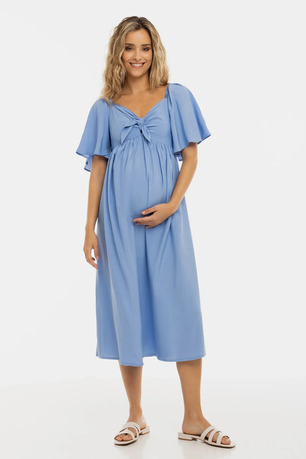 Καλοκαιρινό φόρεμα εγκυμοσύνης με σούρες στην πλάτη - μπλε - - soonMAMA - Η σωστή προσθήκη στην κομψή και άνετη εγκυμοσύνη! - Παλτά για έγκυες
