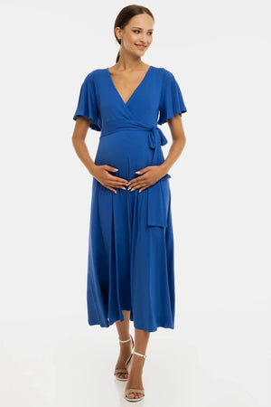 Μακρύ φόρεμα εγκυμοσύνης και θηλασμού σε γραμμή Α - μπλε - - soonMAMA - Η σωστή προσθήκη στην κομψή και άνετη εγκυμοσύνη! - Παλτά για έγκυες