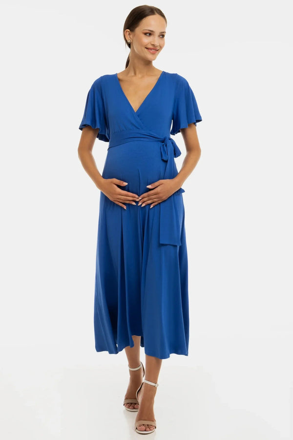 Μακρύ φόρεμα εγκυμοσύνης και θηλασμού σε γραμμή Α - μπλε - - soonMAMA - Η σωστή προσθήκη στην κομψή και άνετη εγκυμοσύνη! - Παλτά για έγκυες
